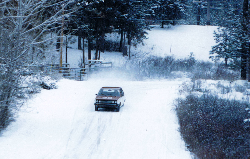 test driving the racecar on a snow covered backroad test driving the racecar on a snow covered backroad