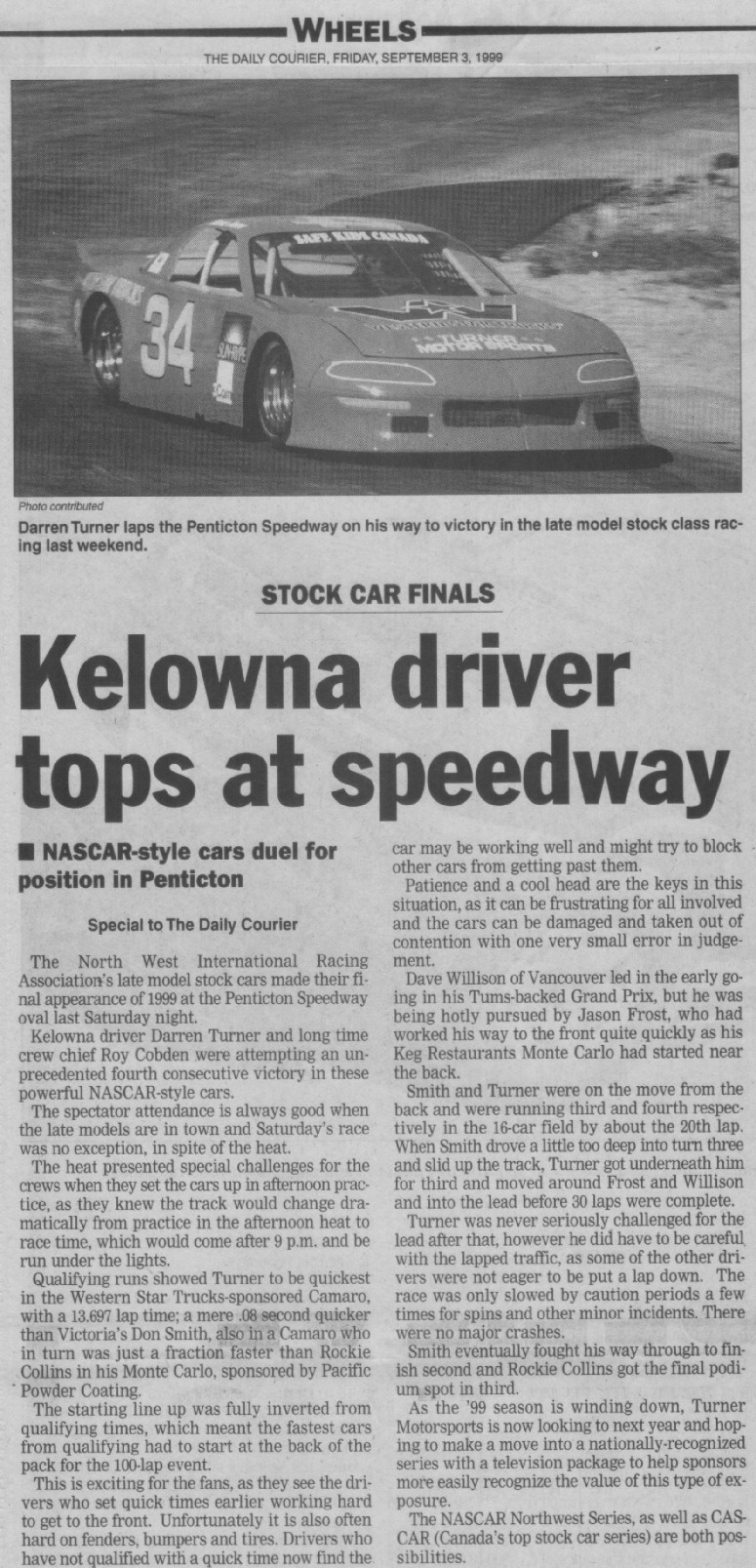 Darren Turner newspaper report of the race